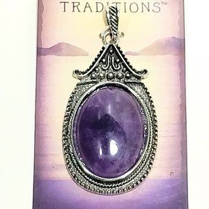 Ornate Metal With Purple Stone Pendant NEW #1269